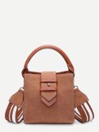 Romwe Suede Shoulder Bag With Striped Strap