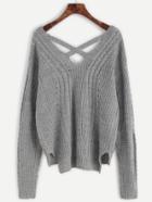 Romwe Grey Cable Knit Criss Cross Back Sweater