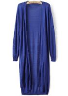 Romwe Blue Long Sleeve Loose Knit Cardigan