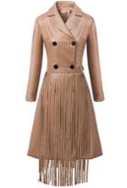 Romwe Double Breasted Tassel Pu Trench Coat