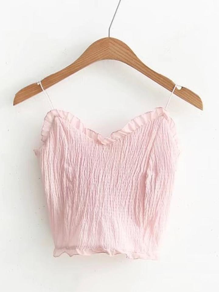 Romwe Frill Trim Shirred Back Cami Top