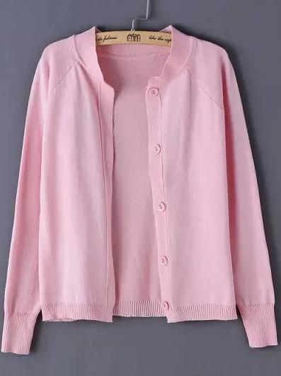 Romwe With Buttons Knit Pink Cardigan