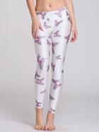 Romwe White Butterfly Print Wide Waistband Slim Leggings
