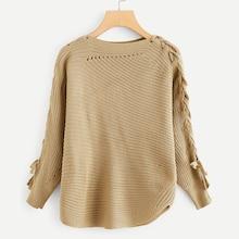 Romwe Lace Up Solid Sweater