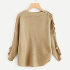 Romwe Lace Up Solid Sweater
