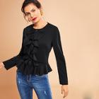 Romwe Ruffle Detail Single Breasted Jacket