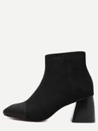 Romwe Black Square Toe Chunky Heel Suede Booties