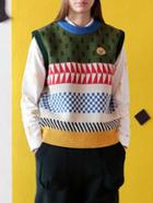 Romwe Sleeveless Color Block Christmas Tree Sweaters