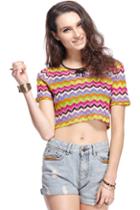 Romwe Romwe Knitted Colorful Crop Top