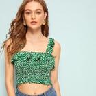 Romwe Ditsy Floral Ruffle Trim Shirred Cami Top