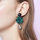 Romwe Flower Design Gemstone Drop Earrings