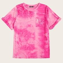 Romwe Animal Pocket Patched Tie Dye Tee