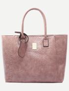 Romwe Pink Crocodile Embossed Faux Leather Shopper Bag