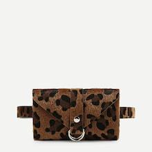 Romwe Ring Detail Leopard Pattern Bum Bag