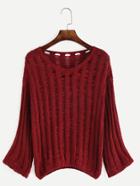 Romwe Red Drop Shoulder Hollow Out Sweater