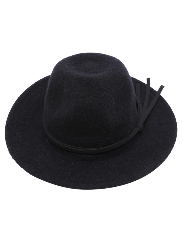 Romwe Black Faux Leather Band Knit Fedora Hat