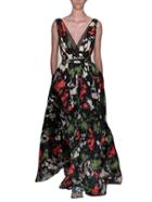 Romwe Black Deep V Neck Sleeveless Floral Print Dress