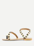 Romwe Faux Pearl Strappy Flat Sandals