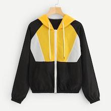 Romwe Cut And Sew Zip-up Drawstring Jacket