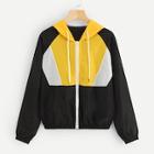 Romwe Cut And Sew Zip-up Drawstring Jacket
