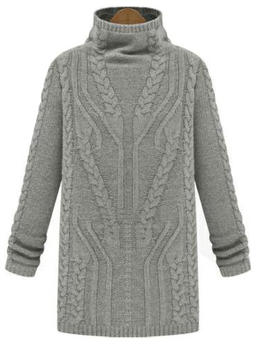 Romwe Gray Turtleneck Long Sleeve Pullover Sweater