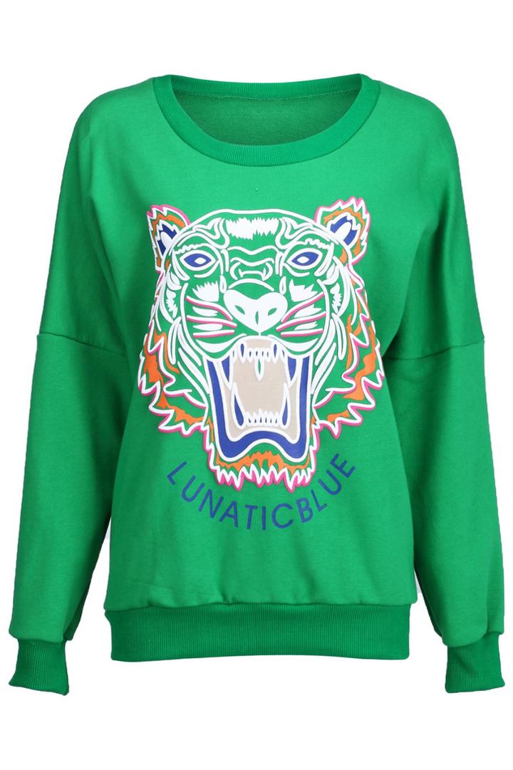 Romwe Lunatic Blue Green Pullover