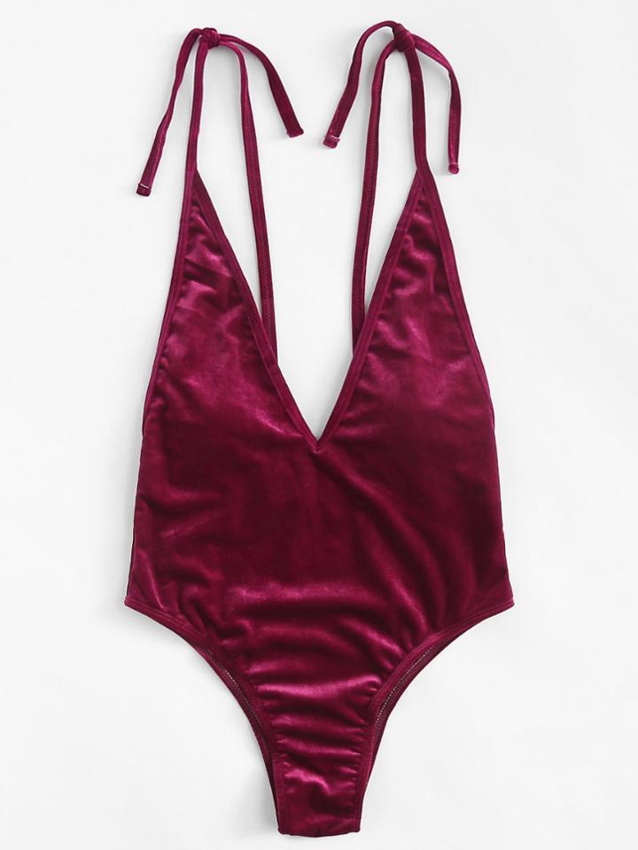 Romwe V Plunge Low Back Swimsuit