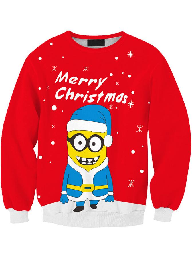 Romwe Red Christmas Minions Print Sweatshirt