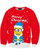 Romwe Red Christmas Minions Print Sweatshirt