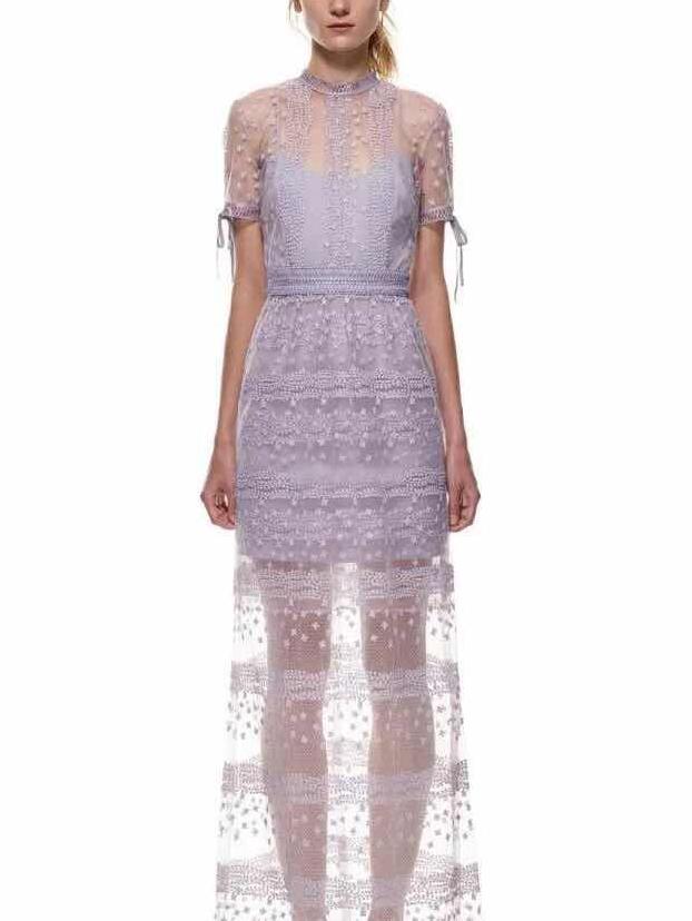 Romwe Lace Inset Sheer Mesh Long Dress