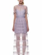 Romwe Lace Inset Sheer Mesh Long Dress