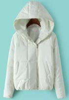 Romwe Pockets Hooded White Coat