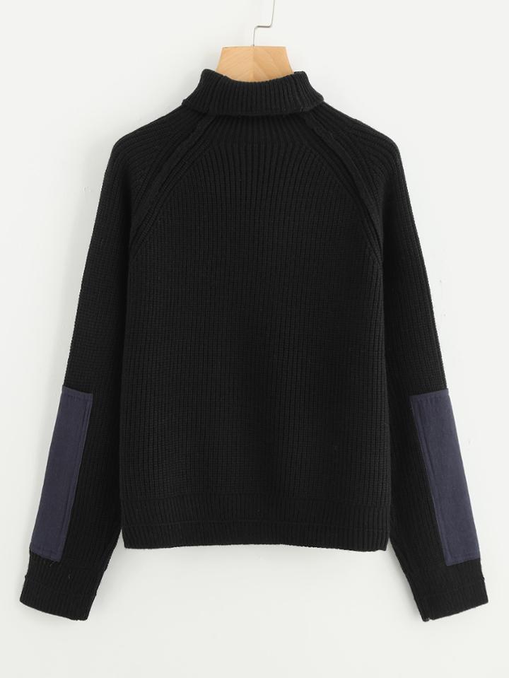 Romwe Patch Detail Raglan Sleeve Jumper