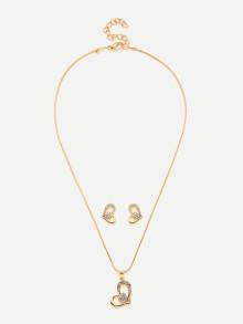 Romwe Layered Heart Shaped Pendant Necklace With Stud Earring