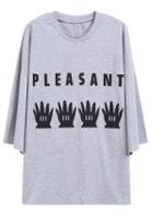 Romwe Pleasant Hands Print Loose Grey T-shirt