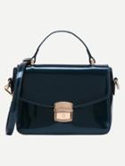 Romwe Faux Patent Leather Push-lock Flap Bag - Dark Green