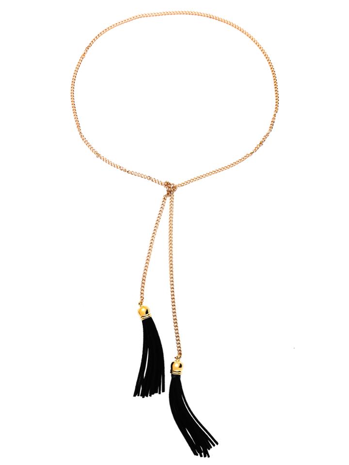 Romwe Black Golden Fashion Tassel Necklace