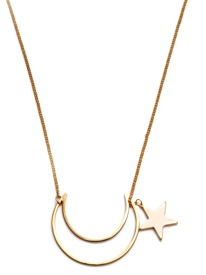 Romwe Gold Plated Moon Star Pendant Necklace