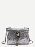Romwe Silver Sequin Overlay Chain Bag With Tassel