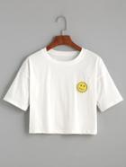 Romwe White Sun Embroidered Patch Crop T-shirt