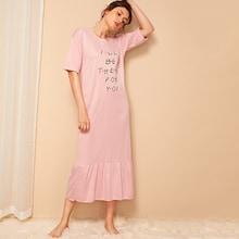 Romwe Slogan Print Ruffle Hem Night Dress