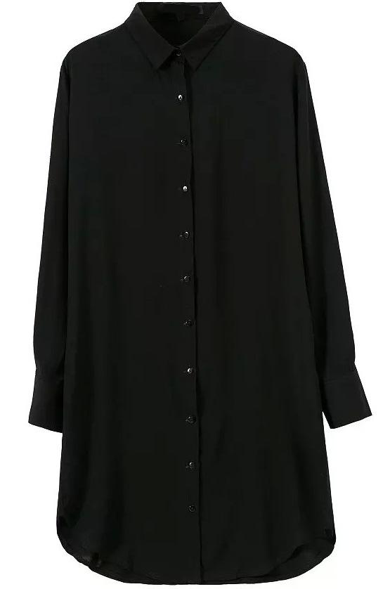 Romwe Lapel With Buttons Black Blouse
