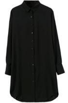 Romwe Lapel With Buttons Black Blouse