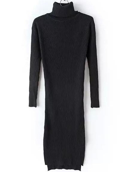 Romwe Turtleneck Dip Hem Split Side Black Sweater Dress