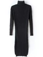 Romwe Turtleneck Dip Hem Split Side Black Sweater Dress