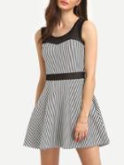 Romwe Mesh Insert Vertical Striped Dress
