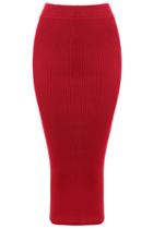 Romwe Split Bandage Knit Red Skirt