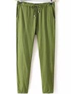 Romwe Elastic Waist Drawstring Green Pant