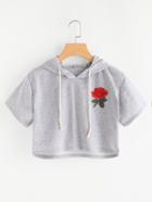 Romwe Hooded Rose Patch Crop Sweatshirt