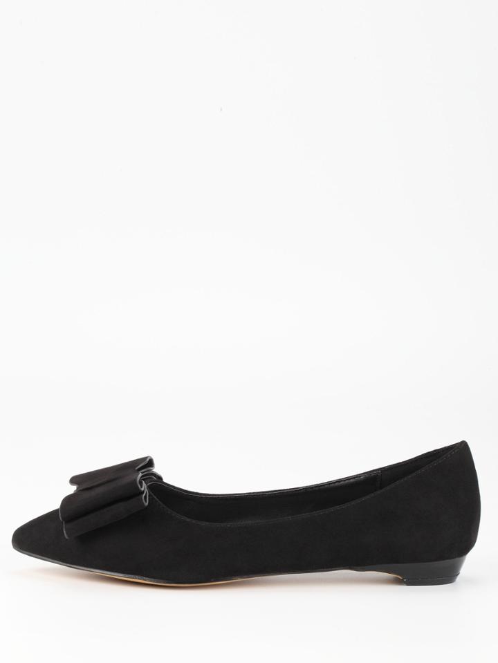 Romwe Bow Tie Pointed Toe Flats - Black